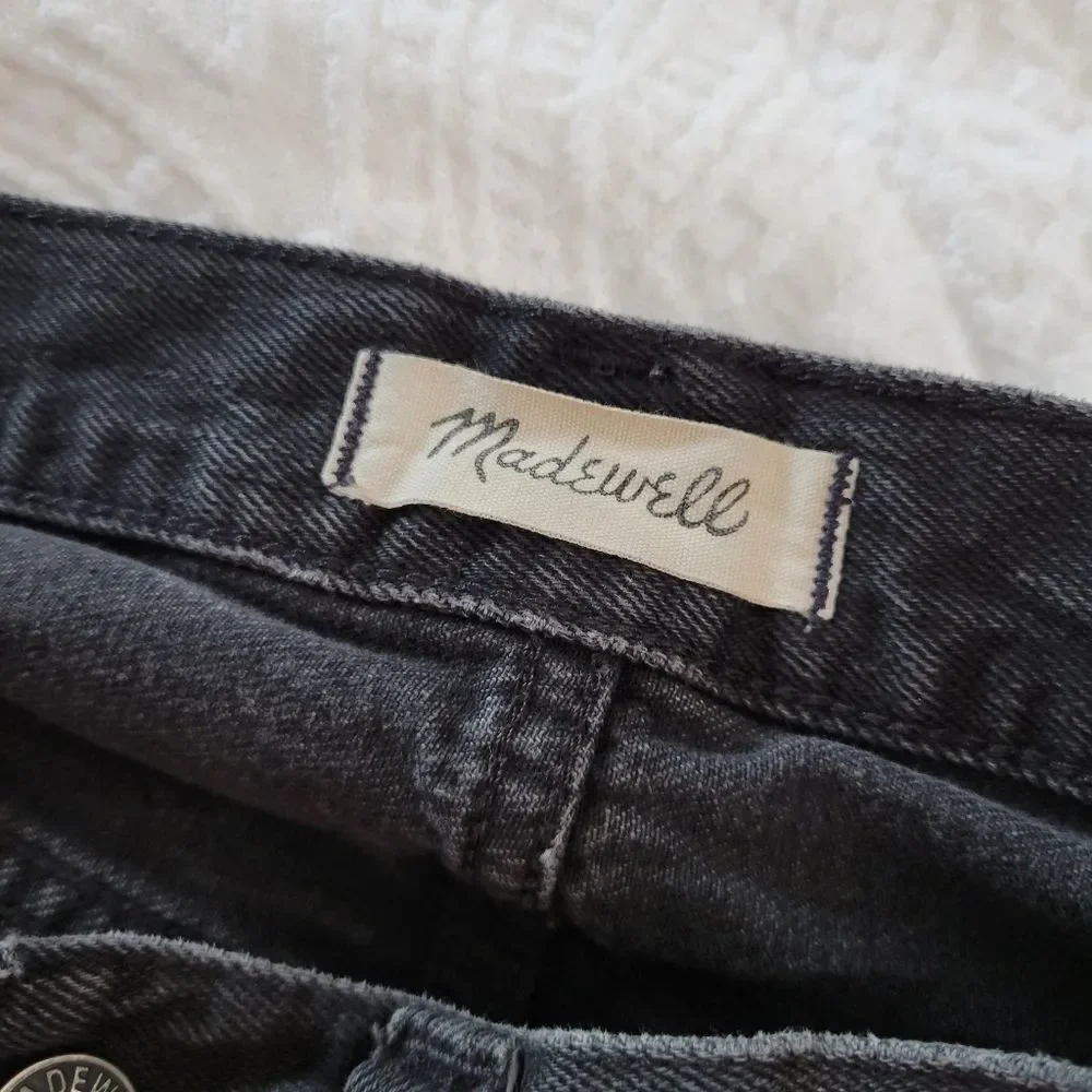 Madewell Rigid A-Line Black Denim Mini Skirt Raw Hem 28